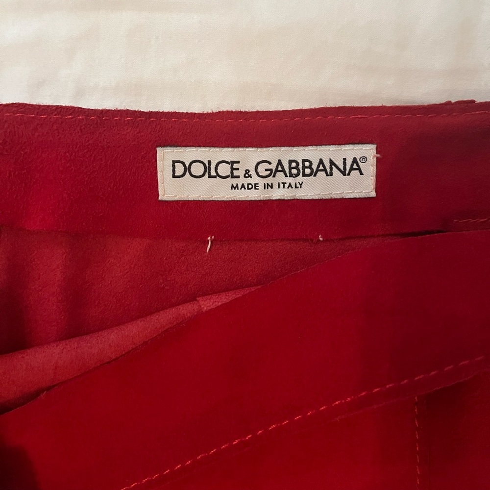 Dolce and Gabbana vintage red suede mini skirt.